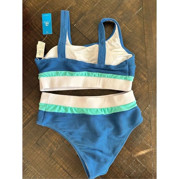Cupshe Blue and Teal Ribbed Color Block Bikini Size Medium New - Picture 6 of 6